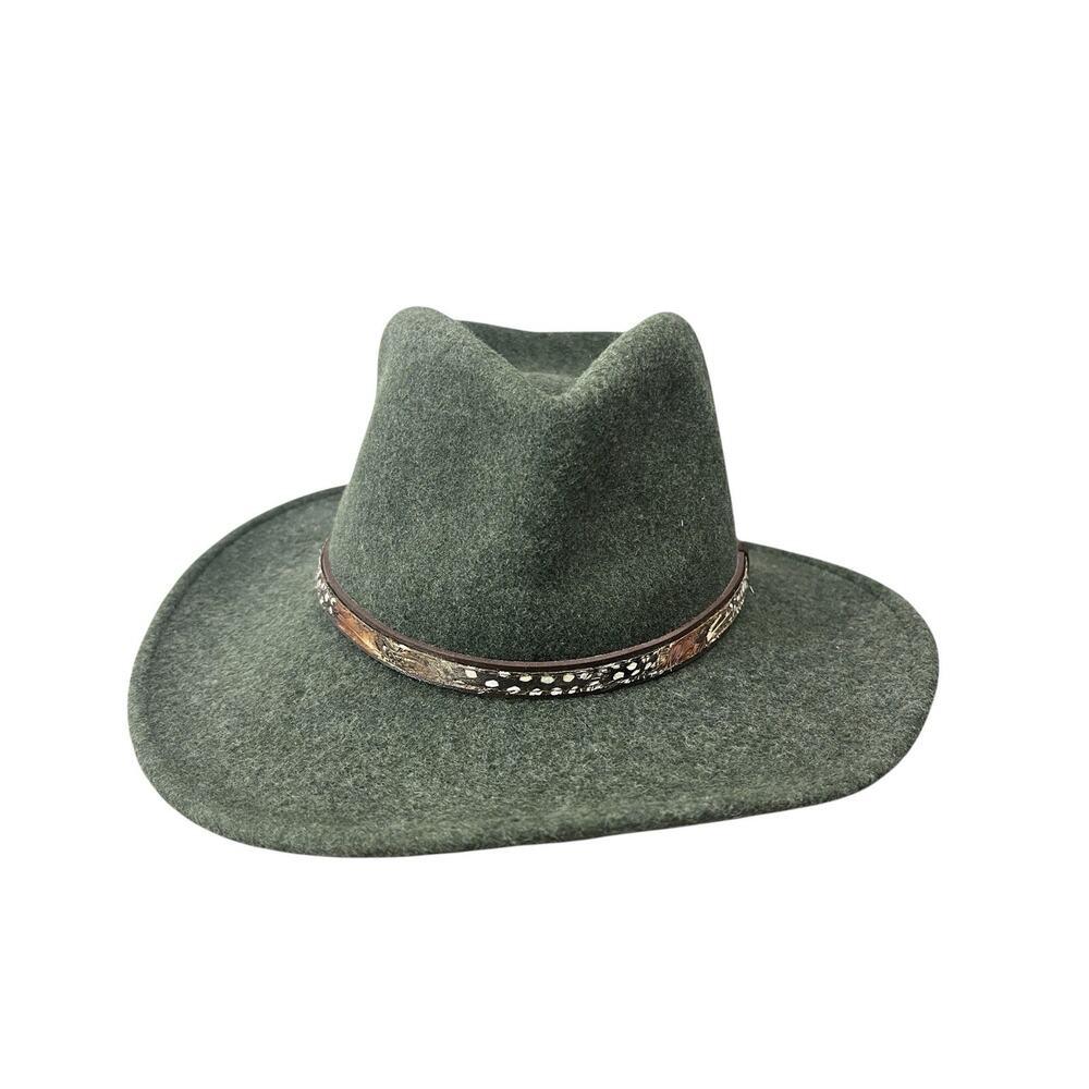 Stetson Expedition Crushable 100% Wool Felt Hat Dark Olive Green Medium Festival